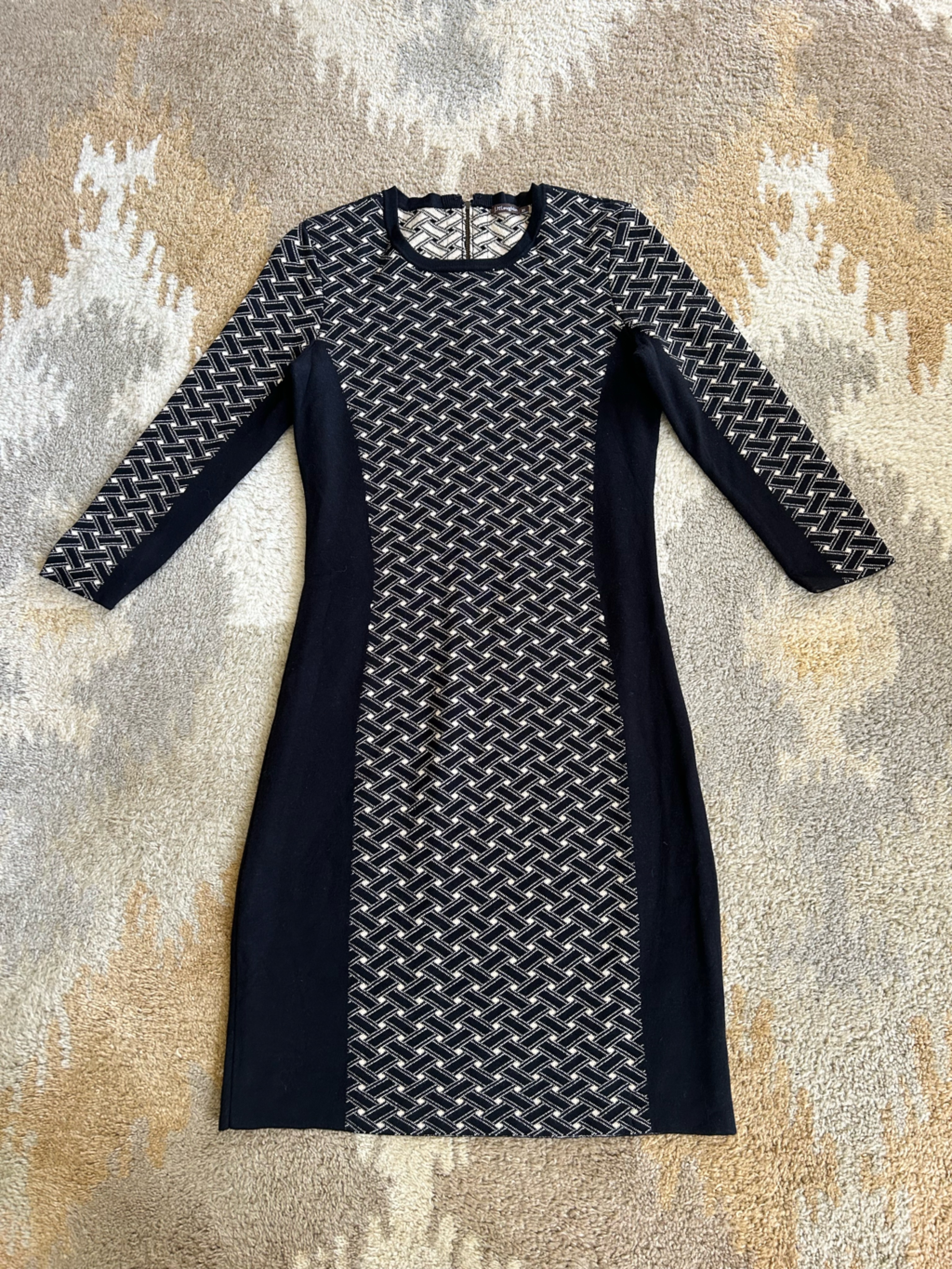 J Mclaughlin Herringbone Sweater Dress Black Beige Sz Xs Nwot!